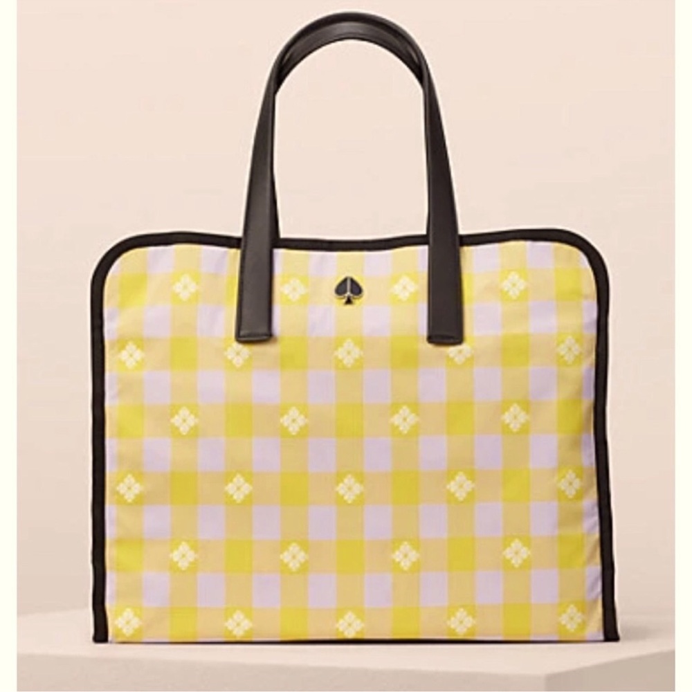 Kate Spade Morley gingham tote in yellow & lilac NEW NWT large tote